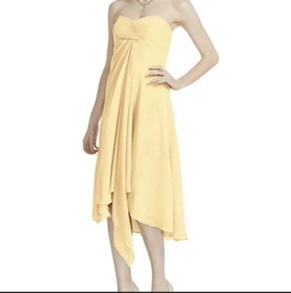 David's Bridal Canary Yellow Strapless Midi Dress - Picture 4 of 16